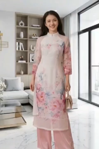 Áo dài Việt Nam lụa tằm mềm mát (áo+quần)