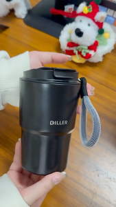 DILLER 340ML Mini Coffee Thermal Tumbler | SUS304 Stainless Steel Vacuum Insulated Cup | Hot & Cold Drink Cup with Strap