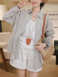 QINGNAER | Relaxed Fit Plus Size Plaid Collar Long Sleeve Shirts