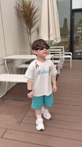 Set bộ tay ngắn bé trai áo thun họa tiết robot dễ thương kèm quần short 9 đến 25kg BERNIE H1224B11