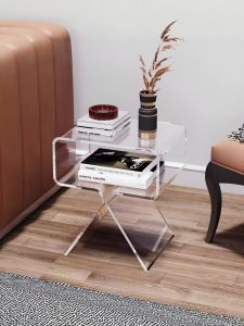 ตู้เก็บของขนาดเล็กใสสำหรับห้องนอนแบบโมเดิร์นเรียบง่ายพร้อมชั้นวางของสำหรับเตียงขนาดเล็ก Acrylic Transparent Nightstand