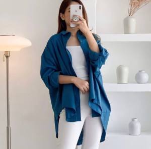 PROMO ATASAN WANITA LEHER PANJANG KEMEJA LINEN OVERSIZE KOREAN PREMIUM LD 120 DAN LD 130