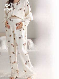Miiow | Pregnant Women Sleep Pants Lightweight Breathable Pure Cotton Gauze Comfortable Maternity Summer Home Pants Loose Fit Trousers