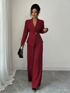 Temperament Elegant Fashion Slim 2 Piece Set Women‘s Bodycon Blazer Coat Straight Trousers Pants Sets Commuting Women Clothing