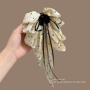 NING ZHOU | White Polka Dot Bow Ribbon Hair Clip