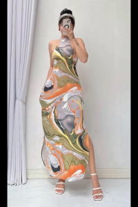 Melo Summer Long Halter Dress – Stretchable Material S–XXL