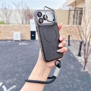 Luxury Lanyard Flip Full Lens Protection Stand Phone Case For iPhone 17 16 15 14 13 12 Pro Max For Magsafe Wireless Charge Cover