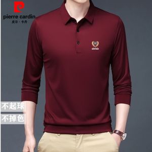 Trang Phục Nam Xuân Thu Pierre Cardin Áo Thun Dài Tay Mẫu Mỏng Lụa Tơ Tằm Trang Phục Cho Bố Trung Niên Áo Polo Cỡ Lớn Rộng Rãi Sành Điệu