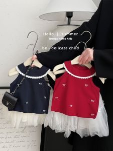 Summer Stylish Bow Embroidery Baby Vest