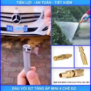 Đầu vòi xịt tăng áp lực nước mini đa năng bằng đồng tưới cây rửa xe cực mạnh kèm đai siết ống