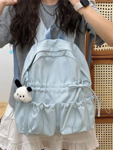 Water-Resistant Lightweight Backpack for Girls with Butterfly Knot Dual-Strap School Bag Korean Style Nylon Material 15-Inch Laptop Compartment