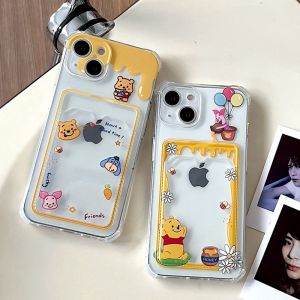 Cute Cartoon Winnie the Pooh Tigger Eeyore Piglet with Card Slots Holder Shockproof Phone Cases for iPhone 15ProMax 14ProMax 13ProMax 12ProMax Covers for 15 Plus 14 13 12 11 XR XSMax X 8 7 Case for 15Pro 14Pro 13Pro 12Pro