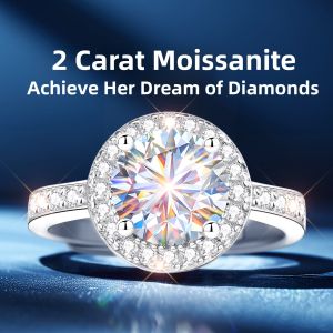 East Beauty | Large 2-Carat Moissanite Engagement Silver Ring