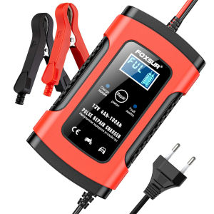 FOXSUR 12V 5A Full Automatic Pulse Repair Charger Car Battery Charger Smart Fast Power for AGM GEL EFB Lead-Acid LCD Display