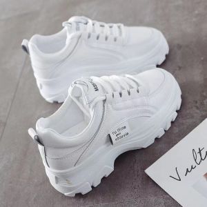 IELGY White Daddy Shoes Womens New Flatcake Thick-Bottom Heightened Casual Fashion Solid Color Sneakers