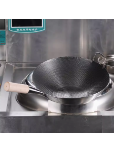 LuRun 201 Honeycomb Black Gold Steel Wok Gas Stove Suitable Chef Special Double Ear Single Wood Handle Wok Commercial Use