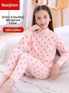 Antarctic People Girls Thermal Underwear Set Half High Collar Pure Cotton Base Layer Clothes Warm Innerwear for Children