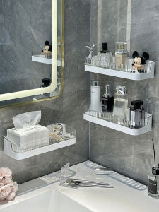 Bathroom Wall Mounted No Drilling Storage Rack Shower Room Drainage Shelf Toilet Organizer Plastic No Assembly Required
