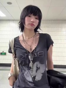 Áo Thun Tay Ngắn in Chữ Modal Phong Cách Mỹ Cổ Điển Dành Cho Nữ Mùa Hè Thiết Kế Ôm Vừa Vặn Gợi Cảm INS Áo Trên