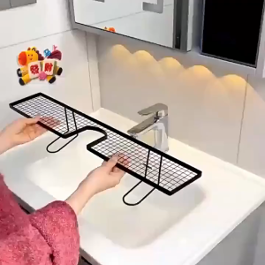 【IN STOCK】Draining Bathroom Counter Shelf 50/60cm Anti Slip Faucet Shelf Hollow Out Bathroom Vanity Shelf for Organizing Handwashing Basins Cosmetics and Skincare Products