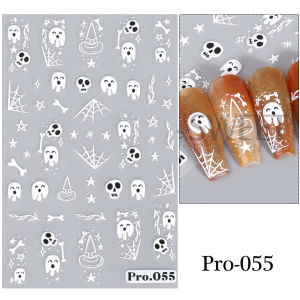 5D Embossed Halloween Nail Art Stickers Skull Pumpkin Nail Silder Ghost Bat Spider Web Anime Decals Engraved Manicure Decoration