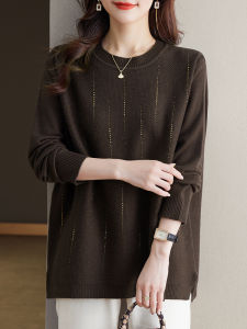 เสื้อสเวตเตอร์คอปกกลมผ้าขนสัตว์สำหรับผู้หญิงไซส์ใหญ่ ทรงหลวม ทรงพอดีตัว ทรงพอดีตัว เสื้อชั้นในถัก เสื้อผ้าทำงานฤดูใบไม้ร่วง/ฤดูหนาว