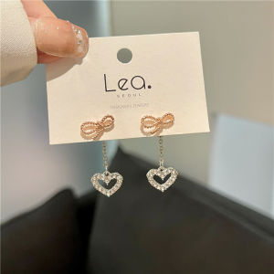 S925 Silver Needle Earrings with Heart Butterfly Knot Design for Women Trendy 2023 Japanese and South Korean Style Alloy Gold Plated Jewelry