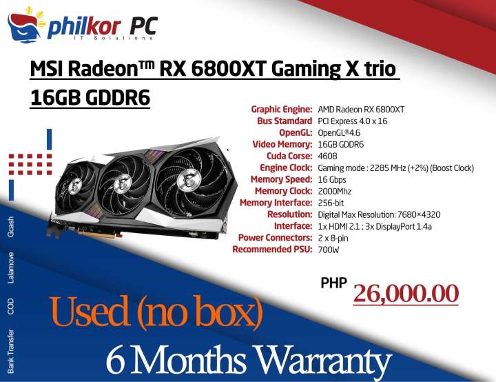 MSI RX 6800xt 16gb Gaming X trio (used) Graphics Cards Lazada