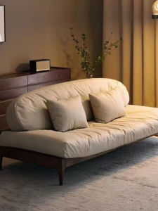 North America Black Walnut Color Solid Wood Lazy Sofa Fabric Straight Row Vintage Casual Simple Luxury Home Furniture