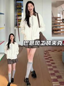 JNXS | Wind-pleated Contrast Color Corduroy Workwear Collar Jacket for Men and Women