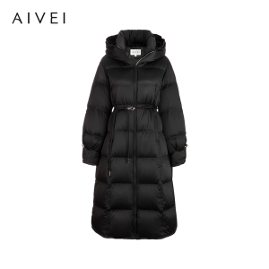 AIVEI | Long Over-the-Knee Goose Down Hooded Puffer Jacket