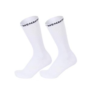 White Terry Cushion Mid Calf Socks Men Letter Print Cuff Comfort Elastic Thick Sole Towel Bottom Daily Streetwear Crew Socks
