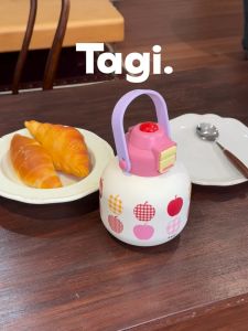 Tagi. กระติกน้ำสแตนเลส Chubby Gourd ความจุขนาดใหญ่ พร้อมหลอดดูดคู่ แบบพกพา 900ML