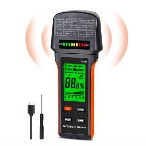 Holdpeak | Pinless Moisture Meter Non-Destructive Damp Detector for Walls Masonry Soft Wood & Hard Wood - 4 Modes Backlit LCD Alarm