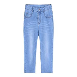 New Summer Womens High Waist Elastic Waist Harlan Jeans Cotton Stretch Denim Thinming Loose Fit mid Age Moms Seven-Foot Jeans