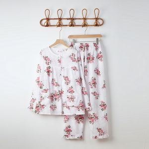 Super Beautiful Cartoon Cute Thin Long Sleeves Pajamas Womens Spring and Summer Woven Washed Cotton Pajamas Home Wear Suit