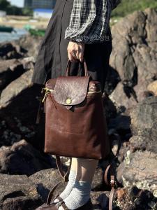 Tasha Grandma British Style Crystal Tanned Cowhide Backpack Large Size Dual Shoulder Bag for Daily Use in 2025 New Collection