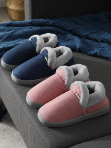 Dép Cotton Đế Dày Bằng Dây Bò Giày Lông Thỏ Ấm Áp Cho Người Lớn Tuổi Đi Ngoài Trời Giày Lót Lông Cừu Mùa Đông Giày Lót Cotton