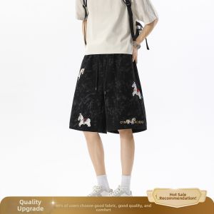 OUMULONG | Gray Embroidered Tie-Dye Mid-Thigh Shorts Pants