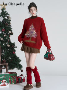 La Chapelle | Laid-back Christmas Tree Pattern Soft Knit Sweater