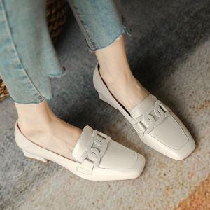 IELGY giày da trơn gót giữa phong cách Anh quốc cho nữ