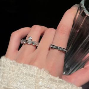 Nhẫn Nữ Saturn Double Layer Full Drill 2024 Phong Cách Mới Nhẫn Đính Hôn Ly Hợp Cho Cặp Đôi Nhẫn Kim Loại Hợp Kim Thời Trang