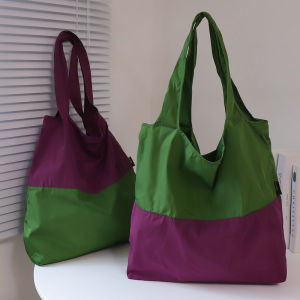 Portable Folding Nylon Shopping Bag Casual Dual-tone Plain Color Handbag Eco-friendly Bag for Shopping And Traveling
