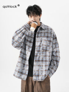 American Retro Tie-Dye Gingham Long Sleeves Shirt: A Handsome Autumn Outfit
