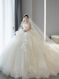 ชุดแต่งงานสไตล์ฝรั่งเศส ชุดราตรีหรูหรา แขนยาว ผ้าโปร่ง กระโปรงทรงเอ คอวี แขนกุด สำหรับผู้หญิงวัย 18-25 ปี