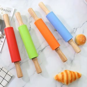 ซิลิโคนสองหัวจับไม้เนื้อแข็งกลิ้งแป้งเกี๊ยวแป้งบีชเครื่องมือเบเกอรี่แป้ง