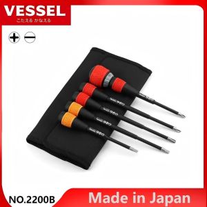 VESSEL 2200B JIS Ball Grip Ratchet Screwdriver Set (6pcs with Bag) - for Phillips/1-Way Screws Repair Hand Tools