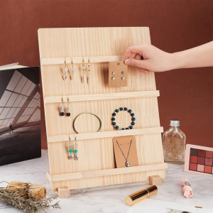Wooden Jewelry Display Stand Earring Cards Holder Jewelry Rack Stand Removable Showcase with Slots for Bracelets Craft Showing