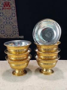 Gilt Silver Engraved Water Bowl Buddhist Offering Cup Ornament