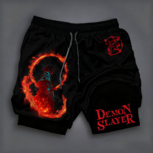 Bandai | Bandai Demon Slayer Printed Mens Double-layered Shorts 2026 Summer American Loose Breathable and Sporty Fashion Shorts